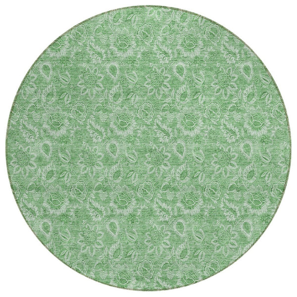 HomeRoots 5' Vibrant Green Floral Washable Area Rug for Indoor & Outdoor Spaces - Durable, Stylish, Easy Care 8' Round 580600