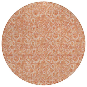 HomeRoots 5' Salmon and Copper Floral Washable Area Rug – Ideal for Indoor and Outdoor Spaces, Easy Care! 8' Round 580606