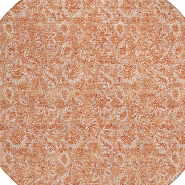 Homeroots 3' Floral Indoor Outdoor Area Rug - Durable, Washable, Stain Resistant For Home And Patio Spaces 8' Round Polyester 580606