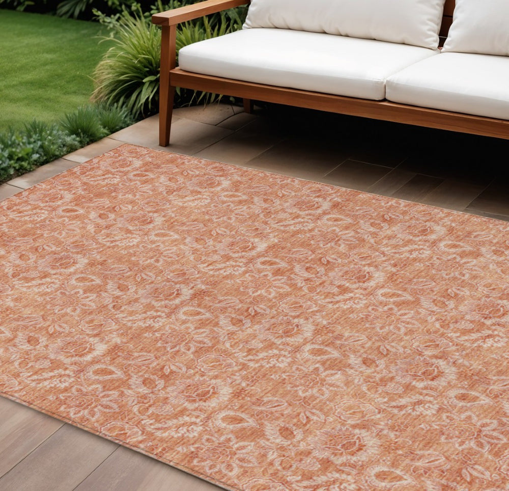 HomeRoots 9' Salmon and Copper Floral Washable Area Rug - Durable, Stylish Design for Indoor and Outdoor Spaces 9' X 12' 580608