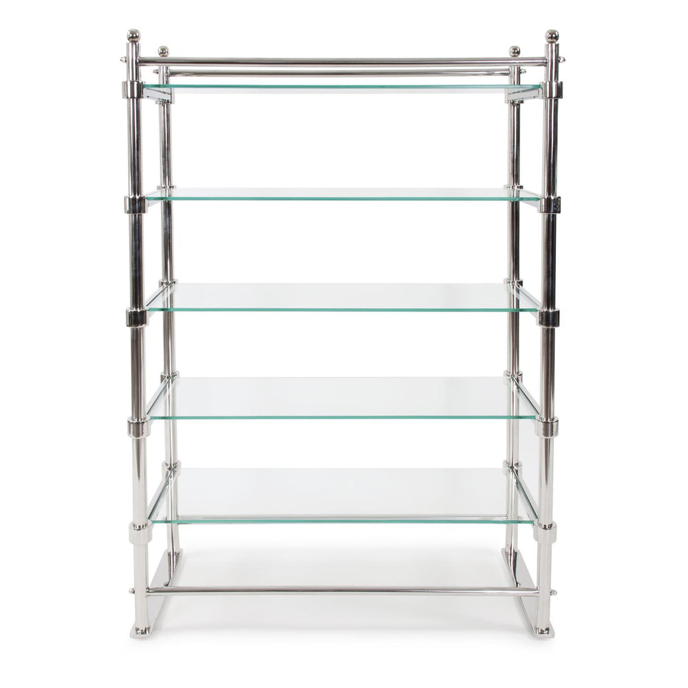 Howard Elliott Scola Antique-style Book Shelf With Modern Stainless Steel Frame And Clear Glass Shelves For Elegance Silver Polished Stainless Steel ,Glass 58061-howard-elliott