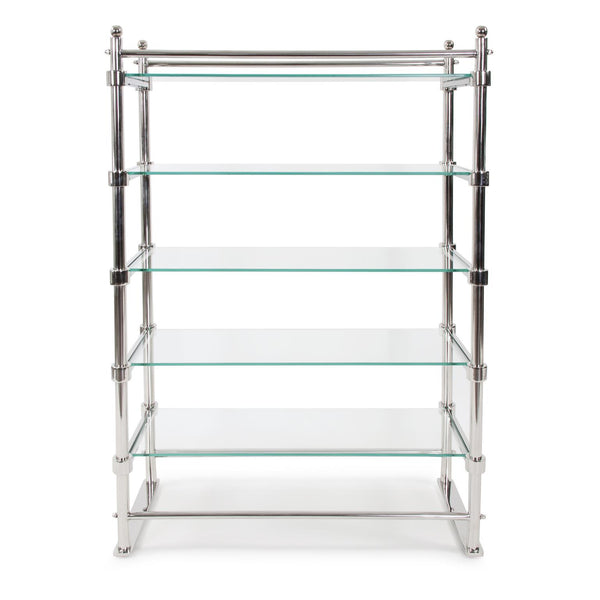 Howard Elliott Scola Antique-style Book Shelf With Modern Stainless Steel Frame And Clear Glass Shelves For Elegance Silver Polished Stainless Steel ,Glass 58061-howard-elliott