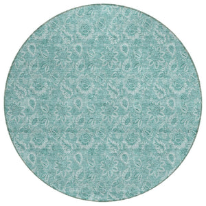 HomeRoots 5' Vibrant Teal Blue & Aqua Floral Area Rug – Durable, Washable Design for Indoor & Outdoor Spaces 8' Round 580612