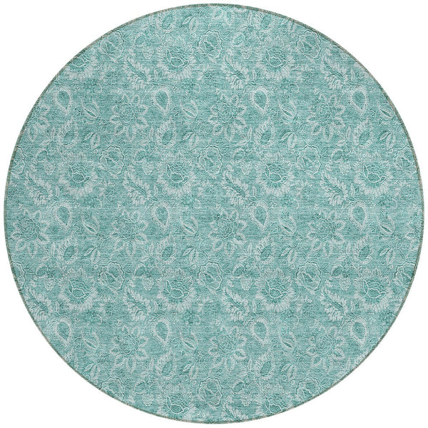 Homeroots 3' Floral Indoor Outdoor Area Rug - Durable, Washable, Stain Resistant For Home And Patio Spaces 8' Round Polyester 580612