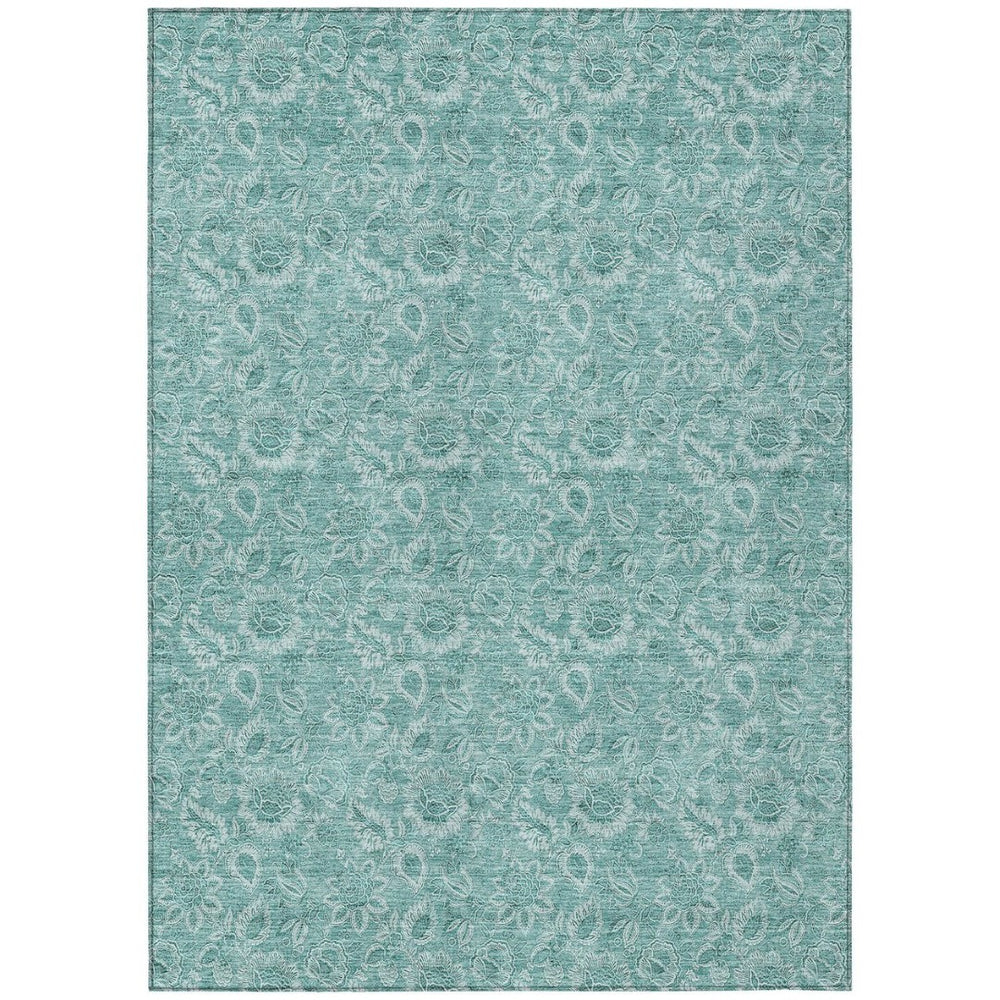 HomeRoots 9' Teal Blue and Aqua Floral Washable Area Rug – Durable, Stylish Accent for Indoor and Outdoor Spaces 9' X 12' 580614