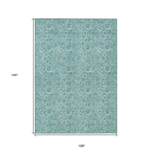 HomeRoots 9' Teal Blue and Aqua Floral Washable Area Rug – Durable, Stylish Accent for Indoor and Outdoor Spaces 9' X 12' 580614
