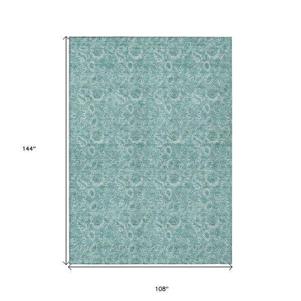 HomeRoots 9' Teal Blue and Aqua Floral Washable Area Rug – Durable, Stylish Accent for Indoor and Outdoor Spaces 9' X 12' 580614