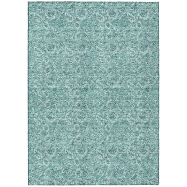 HomeRoots 5' Vibrant Teal Blue & Aqua Floral Area Rug – Durable, Washable Design for Indoor & Outdoor Spaces 10' X 14' 580615