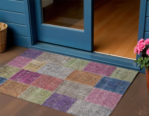 Homeroots 3' Copper Navy Blue And Gold Patchwork Area Rug – Stylish, Washable, Indoor/Outdoor & Durable Design 3' X 5' Polyester 580616