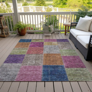 Homeroots 3' Copper Navy Blue And Gold Patchwork Area Rug – Stylish, Washable, Indoor/Outdoor & Durable Design 5' X 8' Polyester 580617