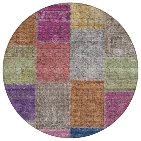 HomeRoots 5' Copper Navy Blue and Gold Patchwork Area Rug - Stylish, Washable, and Durable for Indoor or Outdoor Use 8' Round 580618