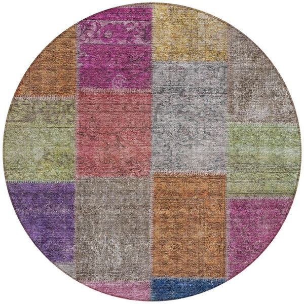 Homeroots 3' Copper Navy Blue And Gold Patchwork Area Rug – Stylish, Washable, Indoor/Outdoor & Durable Design 8' Round Polyester 580618