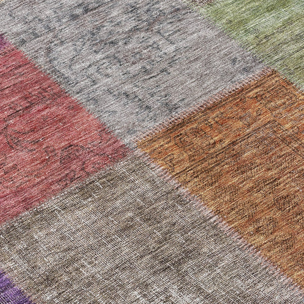 Homeroots 3' Copper Navy Blue And Gold Patchwork Area Rug – Stylish, Washable, Indoor/Outdoor & Durable Design 8' Round Polyester 580618