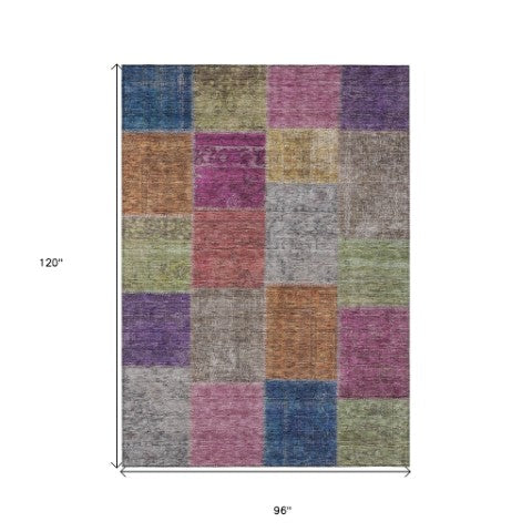 Homeroots 3' Copper Navy Blue And Gold Patchwork Area Rug – Stylish, Washable, Indoor/Outdoor & Durable Design 8' X 10' Polyester 580619