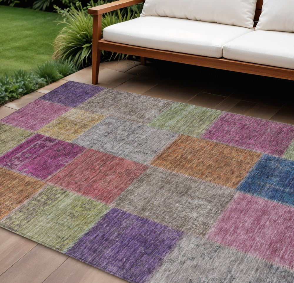 HomeRoots 9' Stylish Copper Navy Blue and Gold Patchwork Area Rug for Indoor and Outdoor Use, Washable Design 9' X 12' 580620