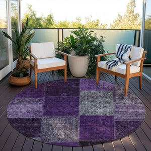 Homeroots 3' Copper Navy Blue And Gold Patchwork Area Rug – Stylish, Washable, Indoor/Outdoor & Durable Design 8' Round Polyester 580624