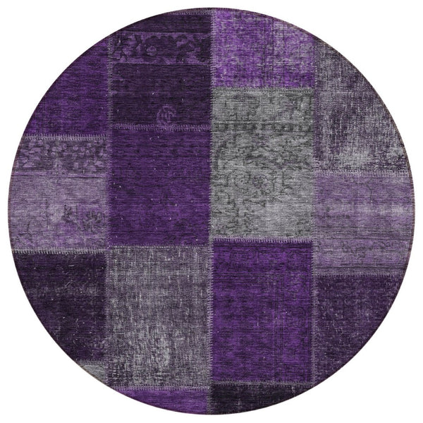 HomeRoots 5' Eggplant Purple & Lilac Patchwork Area Rug – Stylish, Washable, Durable for Indoor & Outdoor Use 8' Round 580624