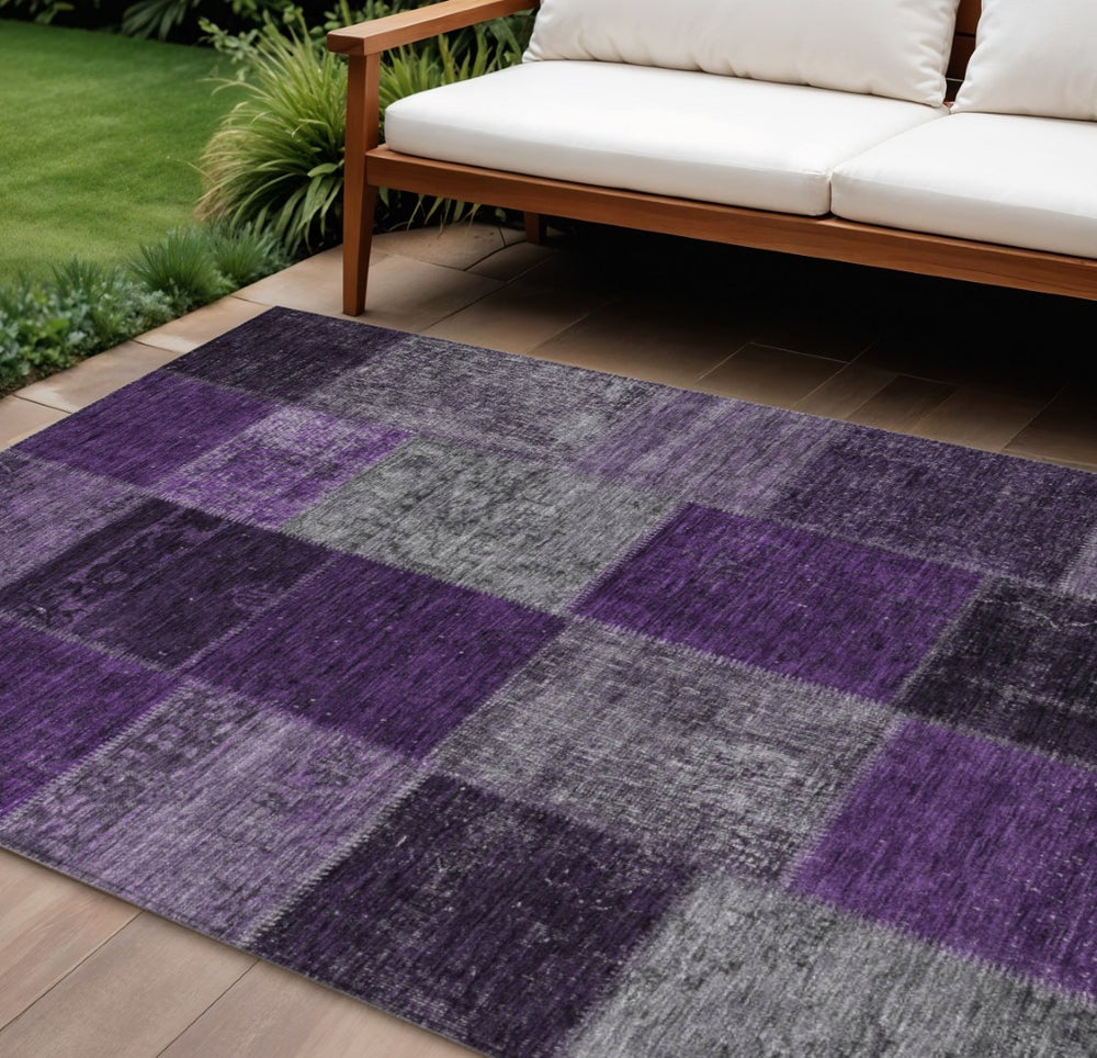 HomeRoots 5' Eggplant Purple & Lilac Patchwork Area Rug – Stylish, Washable, Durable for Indoor & Outdoor Use 10' X 14' 580627