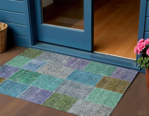 Homeroots 3' Copper Navy Blue And Gold Patchwork Area Rug – Stylish, Washable, Indoor/Outdoor & Durable Design 3' X 5' Polyester 580628