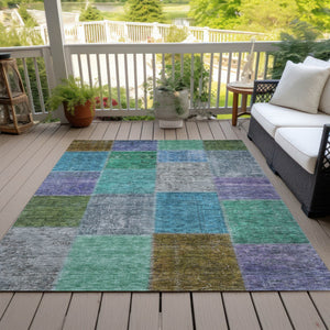 Homeroots 3' Copper Navy Blue And Gold Patchwork Area Rug – Stylish, Washable, Indoor/Outdoor & Durable Design 3' X 5' Polyester 580628