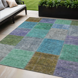 Homeroots 3' Copper Navy Blue And Gold Patchwork Area Rug – Stylish, Washable, Indoor/Outdoor & Durable Design 5' X 8' Polyester 580629