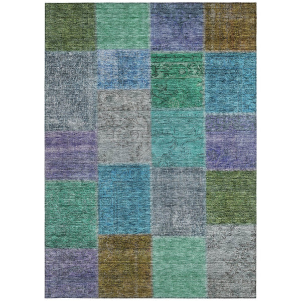 Homeroots 3' Copper Navy Blue And Gold Patchwork Area Rug – Stylish, Washable, Indoor/Outdoor & Durable Design 5' X 8' Polyester 580629