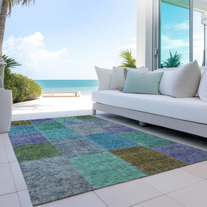 Homeroots 3' Copper Navy Blue And Gold Patchwork Area Rug – Stylish, Washable, Indoor/Outdoor & Durable Design 5' X 8' Polyester 580629