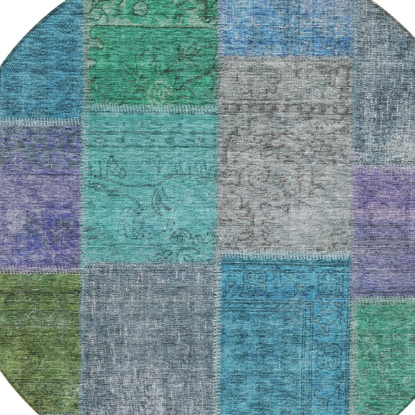 Homeroots 3' Copper Navy Blue And Gold Patchwork Area Rug – Stylish, Washable, Indoor/Outdoor & Durable Design 8' Round Polyester 580630