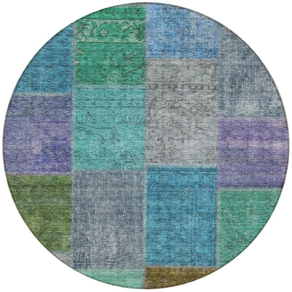 Homeroots 3' Copper Navy Blue And Gold Patchwork Area Rug – Stylish, Washable, Indoor/Outdoor & Durable Design 8' Round Polyester 580630