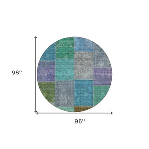 Homeroots 3' Copper Navy Blue And Gold Patchwork Area Rug – Stylish, Washable, Indoor/Outdoor & Durable Design 8' Round Polyester 580630