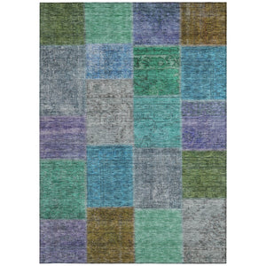 Homeroots 3' Copper Navy Blue And Gold Patchwork Area Rug – Stylish, Washable, Indoor/Outdoor & Durable Design 9' X 12' Polyester 580632