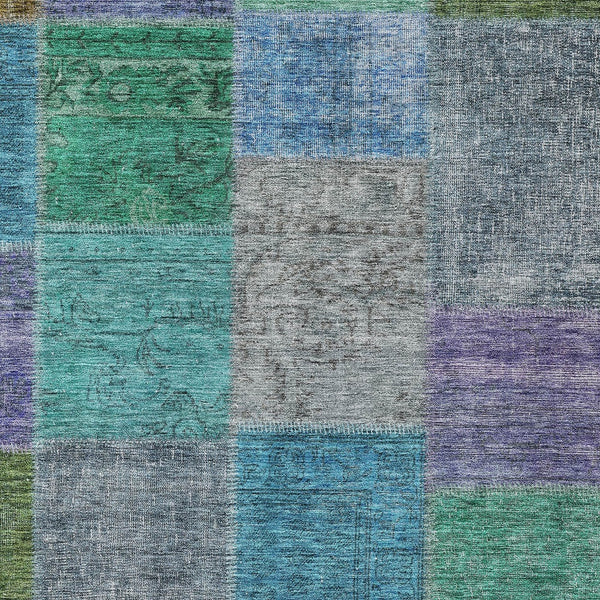 Homeroots 3' Copper Navy Blue And Gold Patchwork Area Rug – Stylish, Washable, Indoor/Outdoor & Durable Design 10' X 14' Polyester 580633