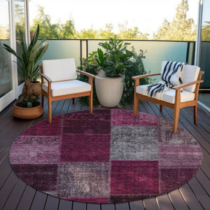 Homeroots 3' Copper Navy Blue And Gold Patchwork Area Rug – Stylish, Washable, Indoor/Outdoor & Durable Design 8' Round Polyester 580636