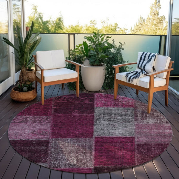 Homeroots 3' Copper Navy Blue And Gold Patchwork Area Rug – Stylish, Washable, Indoor/Outdoor & Durable Design 8' Round Polyester 580636