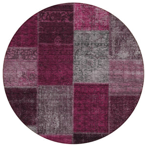 HomeRoots 5' Merlot Burgundy and Gray Patchwork Rug – Durable, Washable Design for Indoor and Outdoor Spaces 8' Round 580636