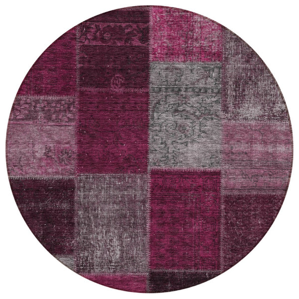 HomeRoots 5' Merlot Burgundy and Gray Patchwork Rug – Durable, Washable Design for Indoor and Outdoor Spaces 8' Round 580636
