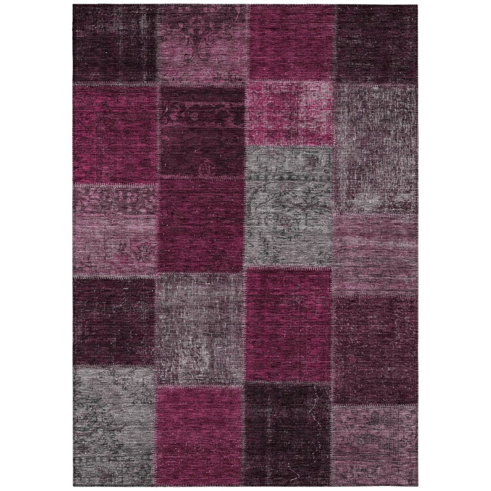 HomeRoots 9' Versatile Merlot Burgundy and Gray Patchwork Indoor Outdoor Area Rug – Durable, Washable, Stylish! 9' X 12' 580638