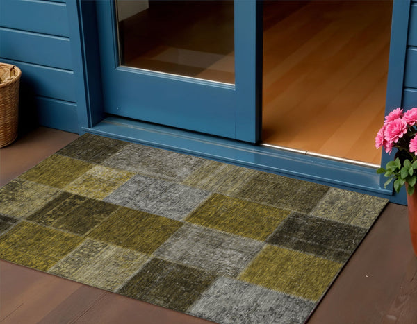 Homeroots 3' Copper Navy Blue And Gold Patchwork Area Rug – Stylish, Washable, Indoor/Outdoor & Durable Design 3' X 5' Polyester 580640