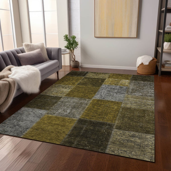 Homeroots 3' Copper Navy Blue And Gold Patchwork Area Rug – Stylish, Washable, Indoor/Outdoor & Durable Design 3' X 5' Polyester 580640