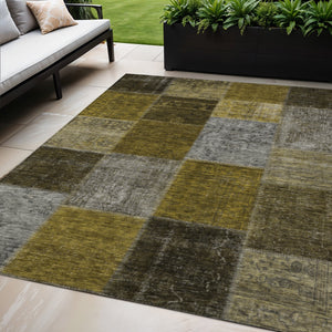 Homeroots 3' Copper Navy Blue And Gold Patchwork Area Rug – Stylish, Washable, Indoor/Outdoor & Durable Design 5' X 8' Polyester 580641