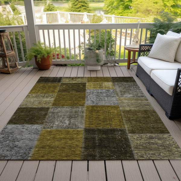 Homeroots 3' Copper Navy Blue And Gold Patchwork Area Rug – Stylish, Washable, Indoor/Outdoor & Durable Design 5' X 8' Polyester 580641