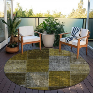 Homeroots 3' Copper Navy Blue And Gold Patchwork Area Rug – Stylish, Washable, Indoor/Outdoor & Durable Design 8' Round Polyester 580642