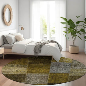 Homeroots 3' Copper Navy Blue And Gold Patchwork Area Rug – Stylish, Washable, Indoor/Outdoor & Durable Design 8' Round Polyester 580642