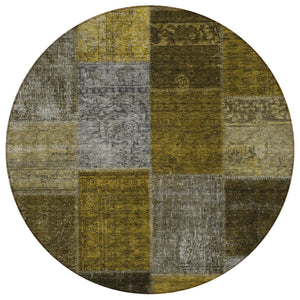 Homeroots 3' Copper Navy Blue And Gold Patchwork Area Rug – Stylish, Washable, Indoor/Outdoor & Durable Design 8' Round Polyester 580642