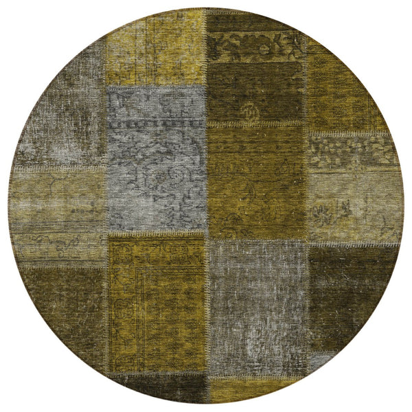 Homeroots 3' Copper Navy Blue And Gold Patchwork Area Rug – Stylish, Washable, Indoor/Outdoor & Durable Design 8' Round Polyester 580642