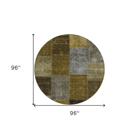 Homeroots 3' Copper Navy Blue And Gold Patchwork Area Rug – Stylish, Washable, Indoor/Outdoor & Durable Design 8' Round Polyester 580642