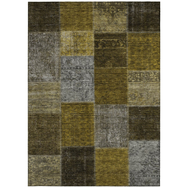 Homeroots 3' Copper Navy Blue And Gold Patchwork Area Rug – Stylish, Washable, Indoor/Outdoor & Durable Design 9' X 12' Polyester 580644