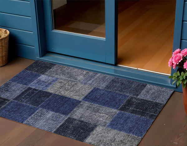 Homeroots 3' Copper Navy Blue And Gold Patchwork Area Rug – Stylish, Washable, Indoor/Outdoor & Durable Design 3' X 5' Polyester 580646