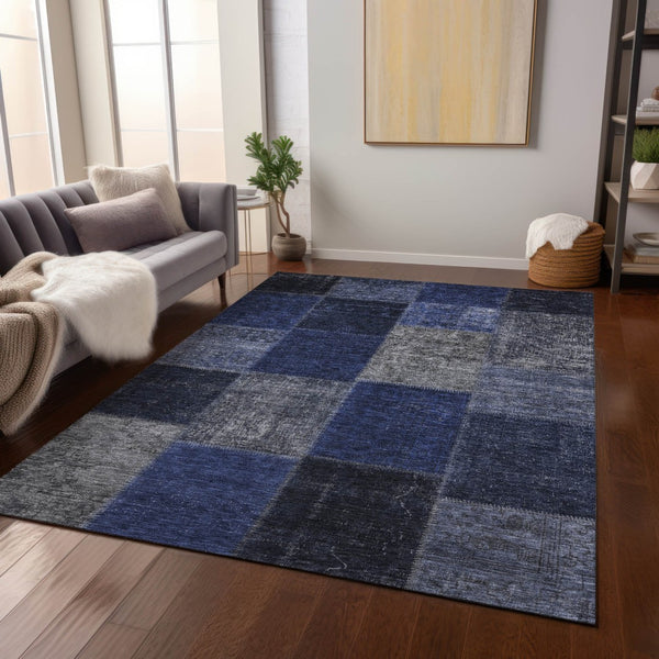Homeroots 3' Copper Navy Blue And Gold Patchwork Area Rug – Stylish, Washable, Indoor/Outdoor & Durable Design 3' X 5' Polyester 580646