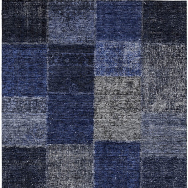 Homeroots 3' Copper Navy Blue And Gold Patchwork Area Rug – Stylish, Washable, Indoor/Outdoor & Durable Design 5' X 8' Polyester 580647